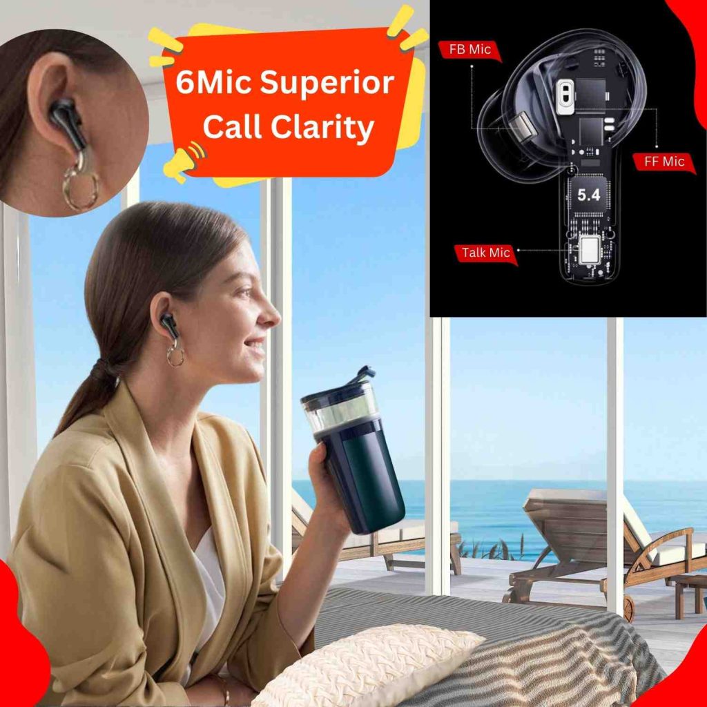 6Mic Clear Sound Earbuds Latest 5.4 Bluetooth Earphones